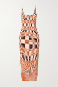 Ribbed Checked Cotton Jacquard-knit Midi Dress - Orange