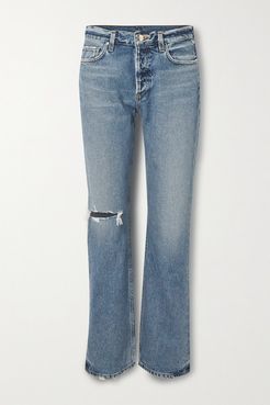 Nineties Distressed High-rise Bootcut Jeans - Mid denim