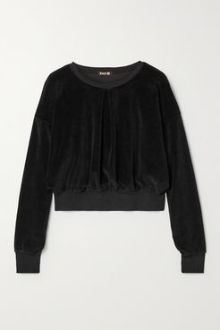 Pleated Stretch Cotton-blend Velour Sweatshirt - Black