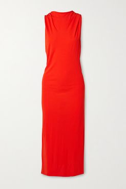 Twist-back Stretch-crepe Midi Dress - Red