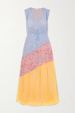 Natalia Paneled Printed Voile Maxi Dress - Light blue