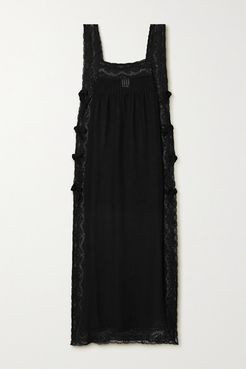 Fiocchini Lace-trimmed Silk-georgette Nightdress - Black