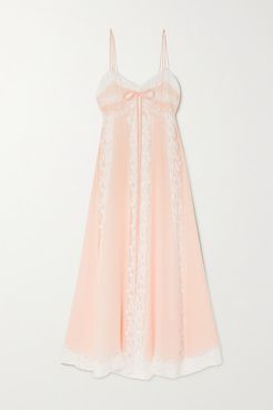 Lace-paneled Silk-georgette Nightdress - Pink