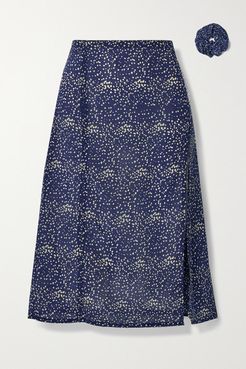 Marthe Printed Silk-crepe Midi Skirt - Navy