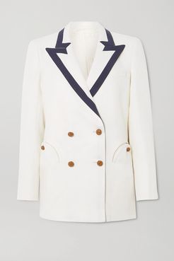 Savannah Double-breasted Two-tone Linen And Silk-blend Blazer - Ivory