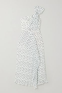 Giza Knotted Polka-dot Plissé-chiffon Midi Dress - White