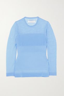 Ellis Pointelle And Ribbed-knit Top - Light blue