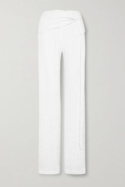 Jervis Tie-detailed Sequined Crepe Wide-leg Pants - White