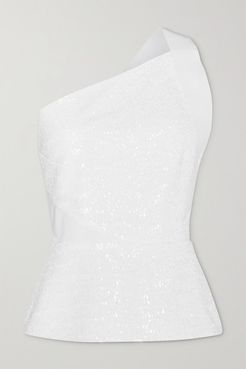 Coreana One-shoulder Sequined Crepe Top - White
