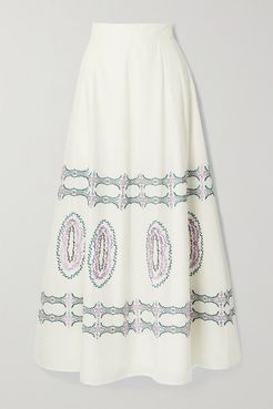 Camille Embroidered Cotton-voile Maxi Skirt - White