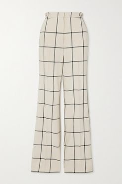 Leda Checked Wool-twill Flared Pants - Ivory