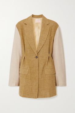 Leonie Oversized Two-tone Silk, Linen And Wool-blend Blazer - Army green
