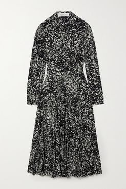 Belted Printed Silk Crepe De Chine Midi Shirt Dress - Black