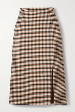 Checked Wool-blend Gabardine Skirt - Beige