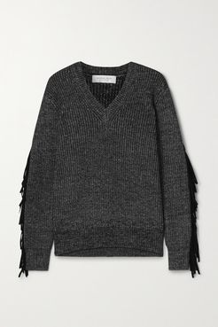Fringed Ribbed Cotton, Merino Wool And Cashmere-blend Sweater - Charcoal