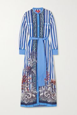 Galene Belted Printed Cotton And Silk-blend Maxi Dress - Blue