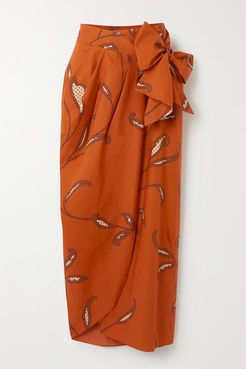 Copper Eco Warrior Printed Cotton Wrap Skirt - Orange