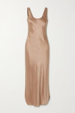Silk-satin Midi Dress - Bronze