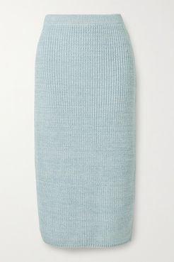 Ribbed Wool, Silk And Cashmere-blend Midi Skirt - Sky blue