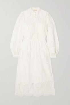 Judy Broderie Anglaise Poplin Midi Dress - White