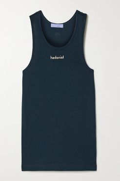 Hedonist Printed Cotton-jersey Tank - Navy