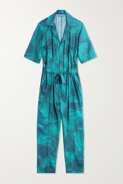 Apres Belted Printed Voile Jumpsuit - Emerald