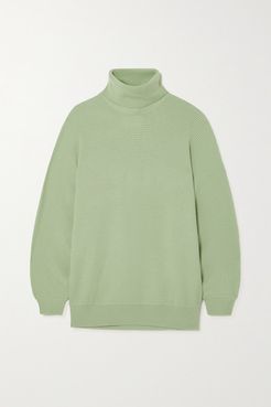 Ribbed Merino Wool Turtleneck Sweater - Mint