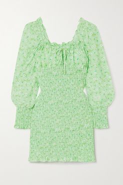 Net Sustain Cosima Shirred Floral-print Crepe Mini Dress - Mint
