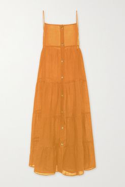 The Flounce Tiered Ramie Midi Dress - Orange