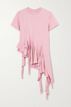 Asymmetric Ruffled Cotton-jersey T-shirt - Pink