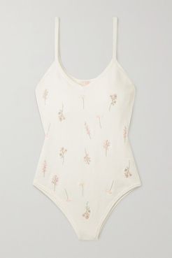 Brownie Embroidered Knitted Bodysuit - White