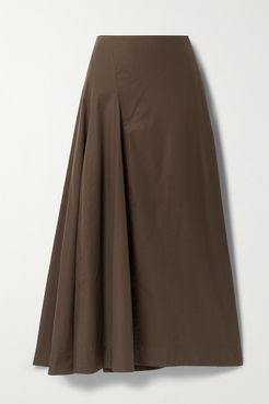 Net Sustain Paneled Organic Cotton-poplin Maxi Skirt - Dark brown
