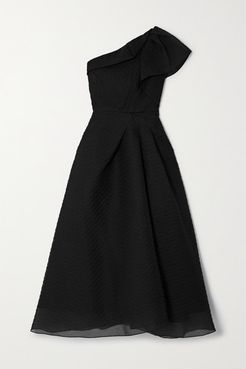 Ostuni One-shoulder Silk-blend Organza-jacquard Midi Dress - Black