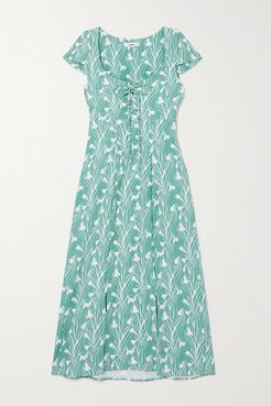 Net Sustain Arielle Lace-up Floral-print Stretch-crepe Dress - Green