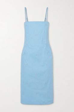 Net Sustain Degas Embroidered Stretch-cotton Chambray Dress - Blue