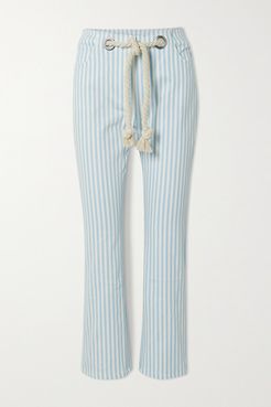Tommy Cropped Belted Striped Straight-leg Jeans - Light denim
