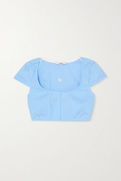 Net Sustain Jane Cropped Embroidered Cotton-blend Top - Blue