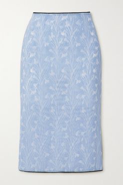 Moni Lace-trimmed Floral-print Stretch-mesh Skirt - Blue