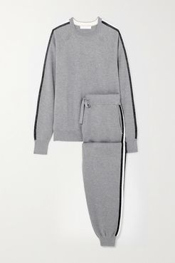 Missy London Striped Silk And Cashmere-blend Sweatshirt And Track Pants Set - Gray