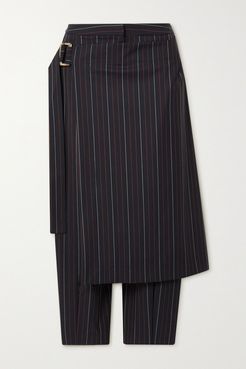 palmer//harding - Lina Layered Pinstriped Stretch-twill Tapered Pants - Navy