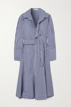 palmer//harding - Calli Belted Striped Cotton-poplin Wrap Midi Shirt Dress - Navy