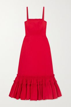 Como Ruffled Cotton Midi Dress - Red