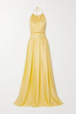 Silk-blend Satin Halterneck Maxi Dress - Pastel yellow
