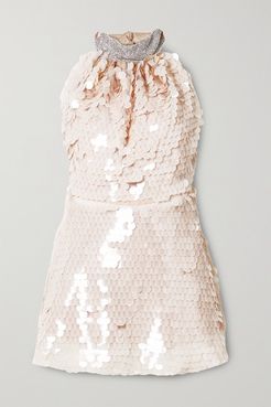 Crystal And Paillette-embellished Tulle Mini Dress - Neutral