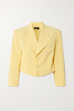 Freida Cropped Woven Blazer - Pastel yellow