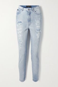 Distressed High-rise Skinny Jeans - Light blue