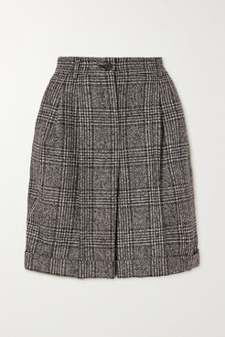 Pleated Checked Wool-blend Shorts - Gray