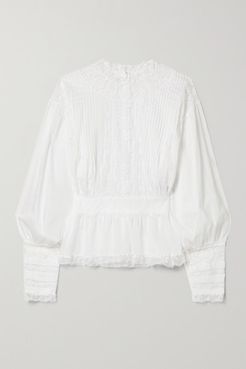 Lace-paneled Cotton-blend Voile Blouse - White