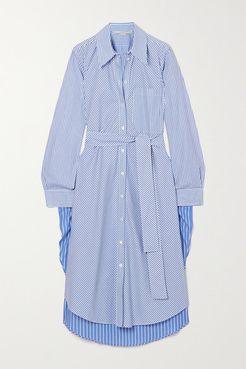 Kyra Belted Pinstriped Cotton-poplin Midi Shirt Dress - Blue