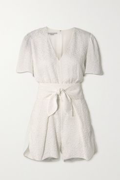 Lila Belted Silk-blend Cloqué Playsuit - White